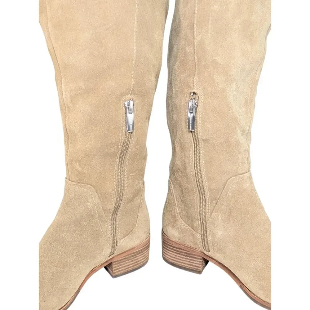Vince Camuto 6 Beige Over The Knee Kochelda Block Heel Suede Boots